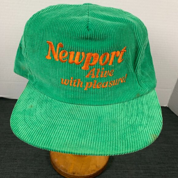 Vintage Newport Cigarettes Kelly Green Corduroy Snapback Hat 90s - Picture 1 of 16